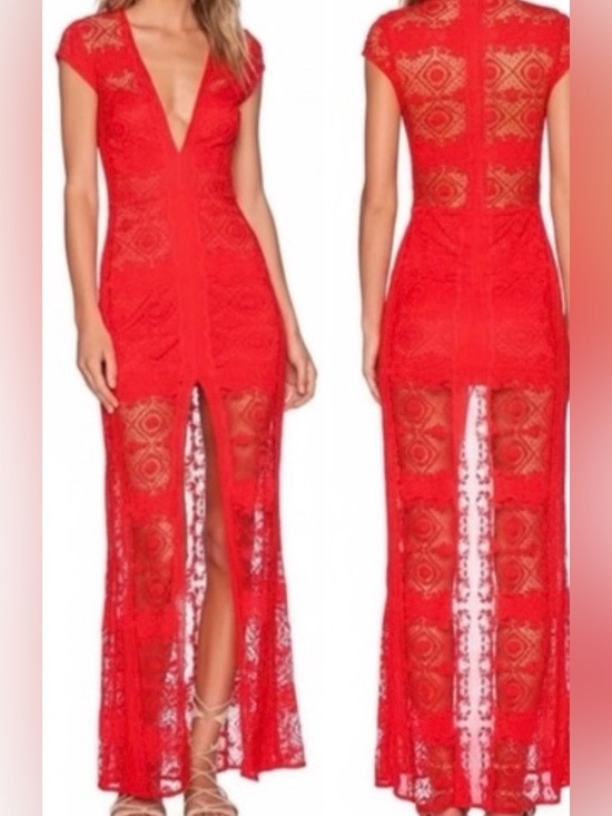 For Love And Lemons Dresses & Skirts - For Love & Lemons Red Lace Maxi Dress Size M